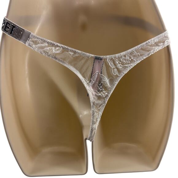 Victoria Secret Very Sexy Scattered Shine Strap White Lace Thong Womens Xlarge - Picture 6 of 7